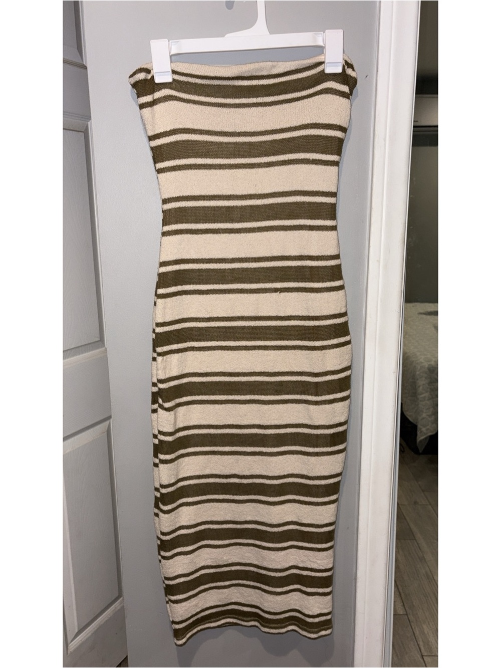 Striped Knit Tube Dress in Cream and Olive